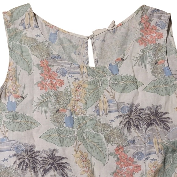C&C California Tropical Scene Toucan Palm Tree Car Linen Dress Plus Size 3X - Picture 2 of 9